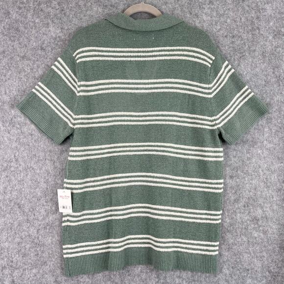 Lucky Brand Johnny Collar Polo Sweater Mens XL Green Striped Knit Retro NWT - Picture 10 of 14